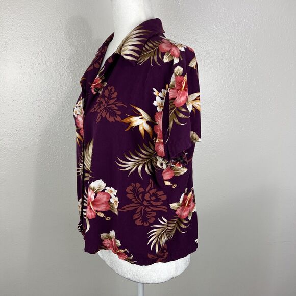 Two Palms Hawaiian Shirt Women Extra Large Purple Tropical Sonic Orchid Cropped - Picture 2 of 12